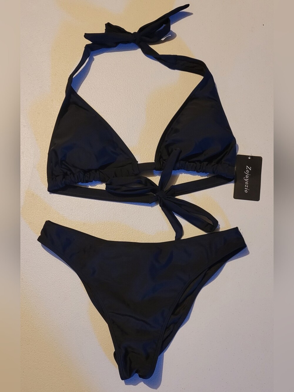 Black Tie-Back, Scrunch Butt Bikini Set - Women Swim, L, By Zojuyozio